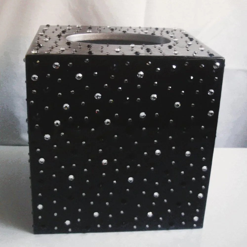 MIKE+ALLY NYC Crystal Ebony Black Boutique Tissue Box Cover
